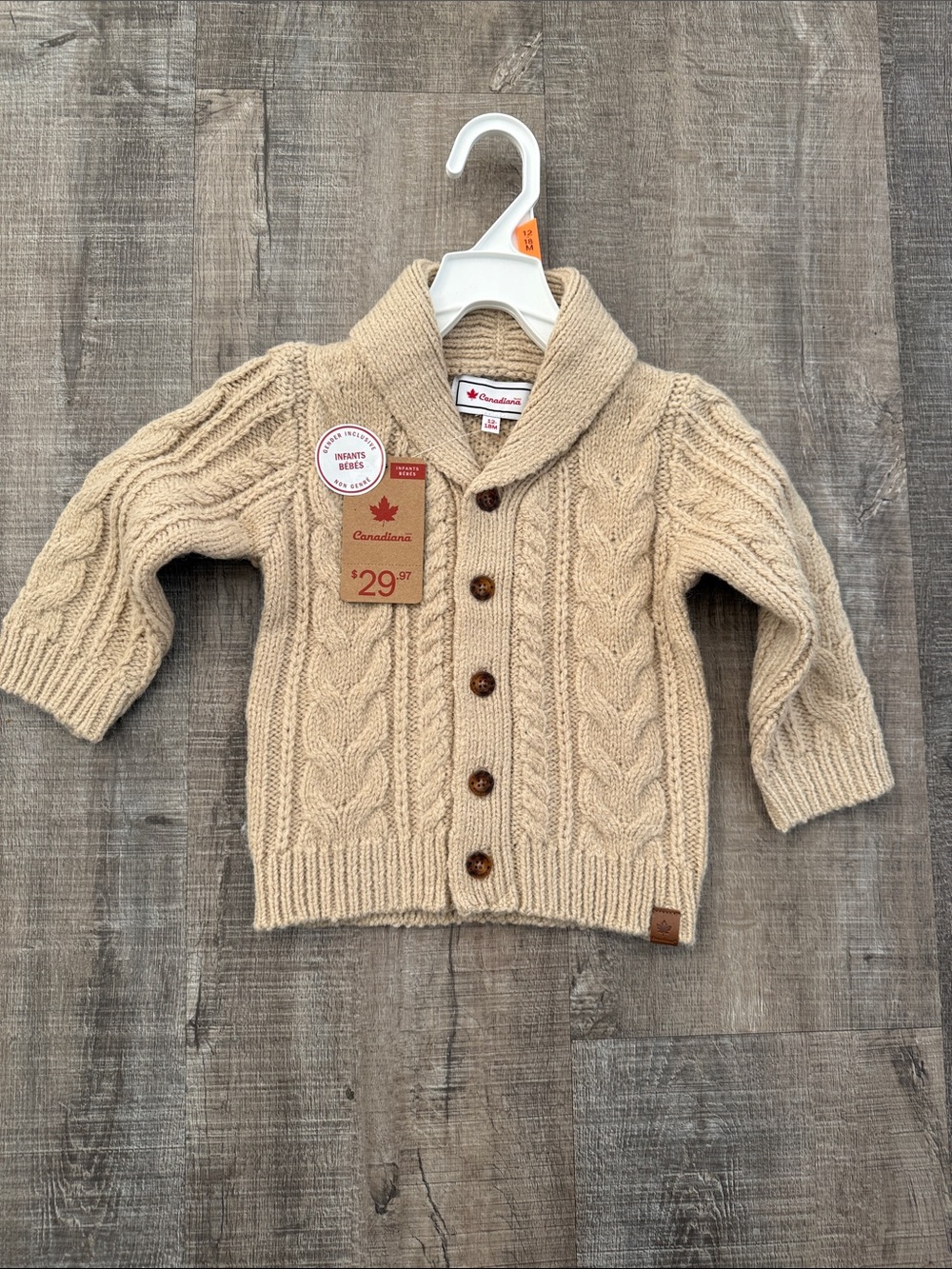 Beige Cable-Knit Shawl Collar Baby Cardigan